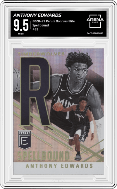 Anthony Edwards from the 2020-21 Panini Donruss Elite Basketball set graded by Arena Club and given an overall grade of 9.5.