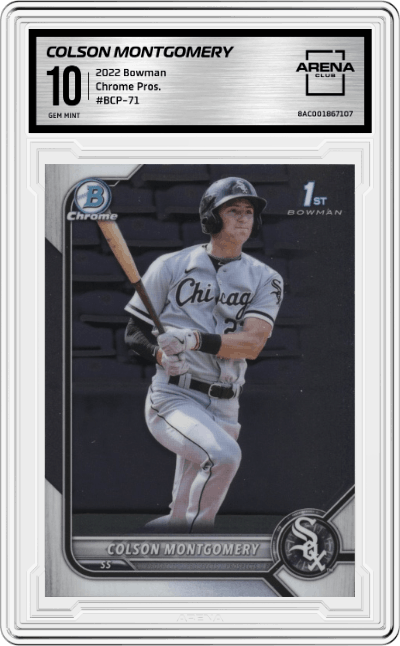 Colson Montgomery from the 2022 Bowman set graded by Arena Club and given an overall grade of 10.