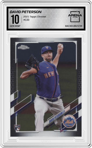 David Peterson from the 2021 Topps Chrome set graded by Arena Club and given an overall grade of 10.