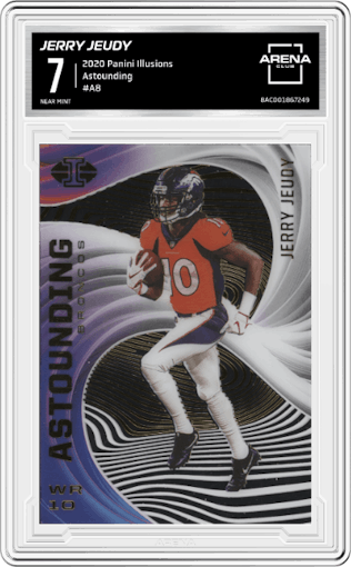 Jerry Jeudy from the 2020 Panini Illusions set graded by Arena Club and given an overall grade of 7.