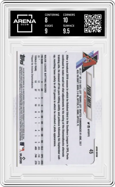 Pavin Smith from the 2021 Topps Japan set graded by Arena Club and given an overall grade of 8.5.