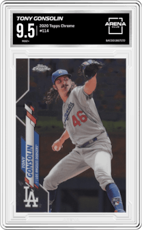 Tony Gonsolin from the 2020 Topps Chrome set graded by Arena Club and given an overall grade of 9.5.