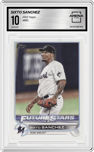 Sixto Sanchez from the 2022 Topps Series 2 set graded by Arena Club and given an overall grade of 10.