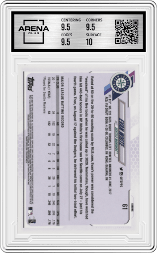 Evan White from the 2021 Topps Chrome set graded by Arena Club and given an overall grade of 10.