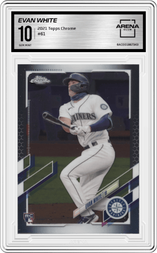 Evan White from the 2021 Topps Chrome set graded by Arena Club and given an overall grade of 10.