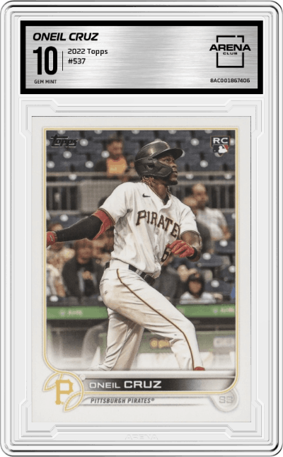 Oneil Cruz from the 2022 Topps set graded by Arena Club and given an overall grade of 10.