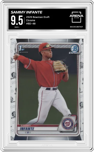 Sammy Infante from the 2020 Bowman Draft set graded by Arena Club and given an overall grade of 9.5.