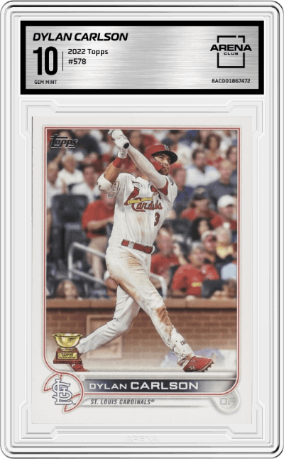 Dylan Carlson from the 2022 Topps set graded by Arena Club and given an overall grade of 10.