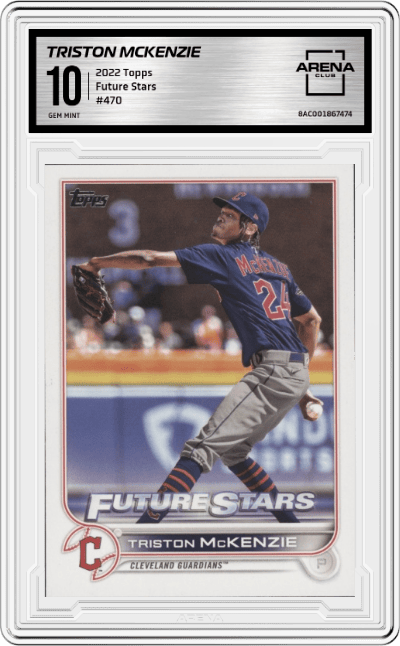 Triston McKenzie from the 2022 Topps set graded by Arena Club and given an overall grade of 10.