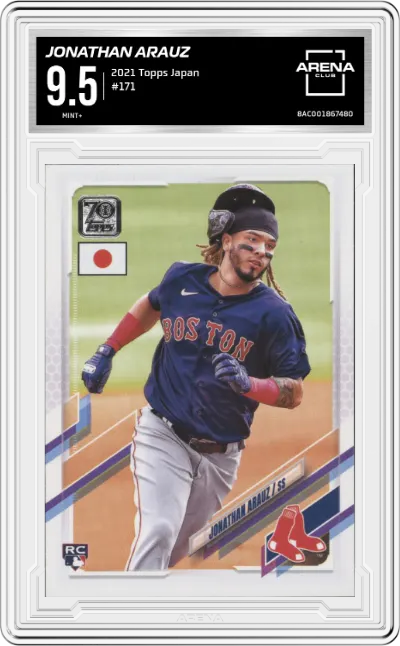 Jonathan Arauz from the 2021 Topps Baseball Japan Edition set graded by Arena Club and given an overall grade of 9.5.