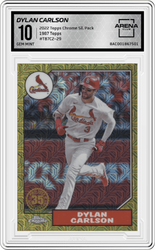 Dylan Carlson from the 2022 Topps Silver Pack  set graded by Arena Club and given an overall grade of 10.