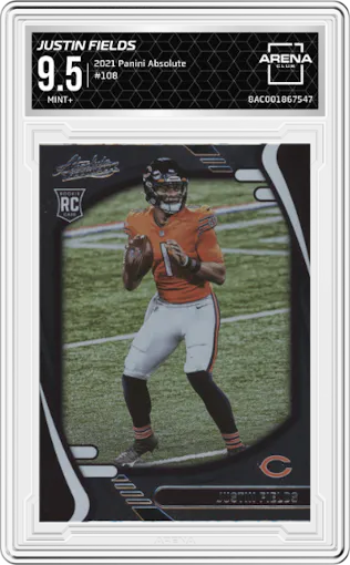 Justin Fields from the 2021 Panini Absolute set graded by Arena Club and given an overall grade of 9.5.