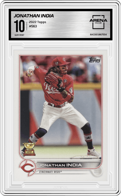 Jonathan India from the 2022 Topps set graded by Arena Club and given an overall grade of 10.