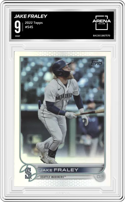 Jake Fraley from the 2022 Topps set graded by Arena Club and given an overall grade of 9.