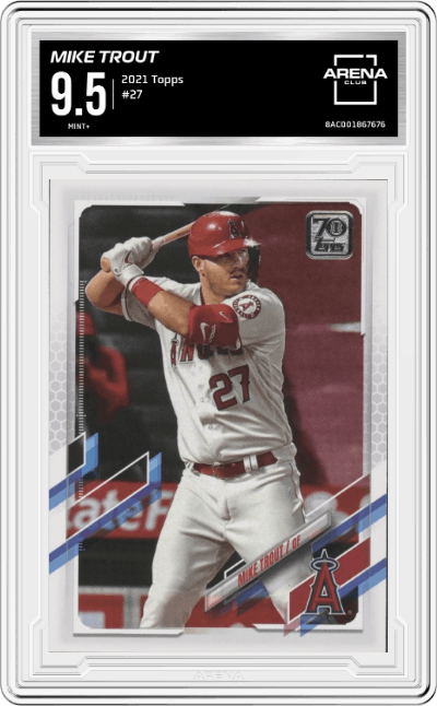 Mike Trout from the 2021 Topps  set graded by Arena Club and given an overall grade of 9.5.