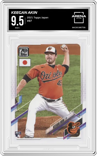Keegan Akin from the 2021 Topps Japan set graded by Arena Club and given an overall grade of 9.5.