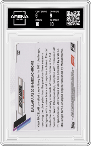 Matteo Nannini from the 2021 Topps F1 set featuring a Checker Flag parallel graded by Arena Club and given an overall grade of 9.5.