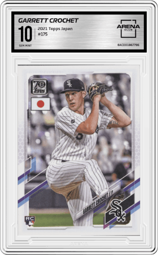 Garrett Crochet from the 2021 Topps Baseball Japan Edition set graded by Arena Club and given an overall grade of 10.
