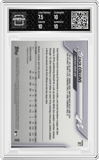 Zack Collins from the 2020 Topps Chrome Ben Baller Edition set graded by Arena Club and given an overall grade of 8.