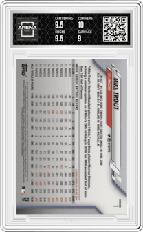 Mike Trout from the 2020 Topps Chrome set graded by Arena Club and given an overall grade of 9.5.