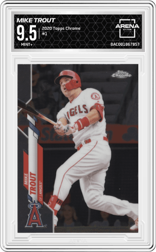 Mike Trout from the 2020 Topps Chrome set graded by Arena Club and given an overall grade of 9.5.