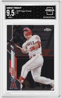 Mike Trout from the 2020 Topps Chrome set graded by Arena Club and given an overall grade of 9.5.