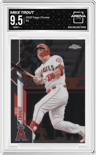 Mike Trout from the 2020 Topps Chrome set graded by Arena Club and given an overall grade of 9.5.