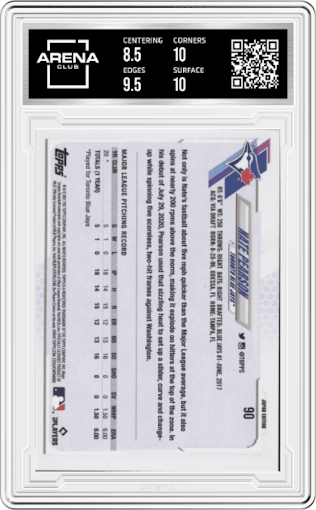 Nate Pearson from the 2021 Topps Baseball Japan Edition set graded by Arena Club and given an overall grade of 9.