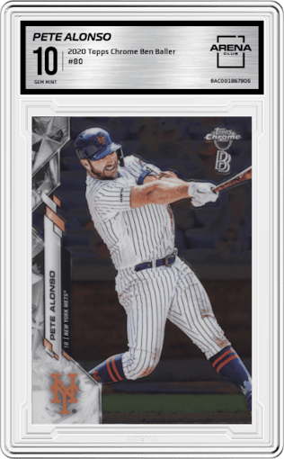 Pete Alonso from the 2020 Topps Chrome Ben Baller Edition set graded by Arena Club and given an overall grade of 10.