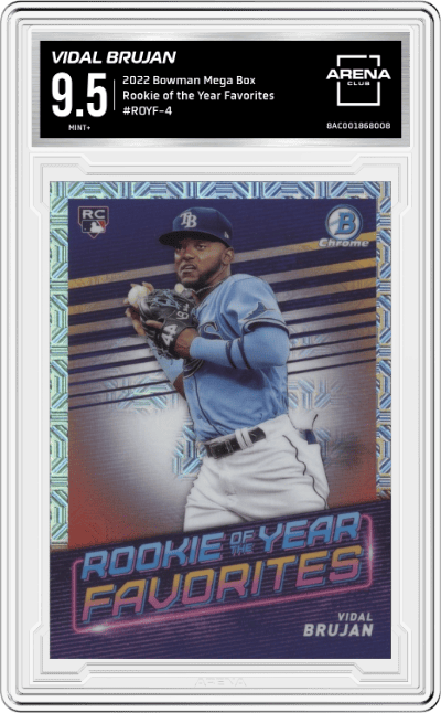 Vidal Brujan from the 2022 Bowman Mega Box set graded by Arena Club and given an overall grade of 9.5.