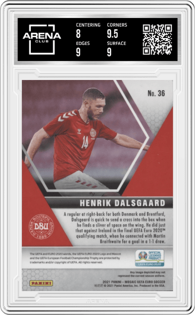 Henrik Dalsgaard from the 2020-21 Mosaic UEFA Euro 2020
 set graded by Arena Club and given an overall grade of 8.5.