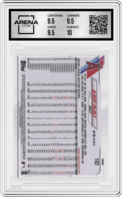 Albert Pujols from the 2021 Topps Chrome set graded by Arena Club and given an overall grade of 10.