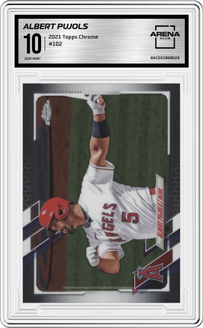Albert Pujols from the 2021 Topps Chrome set graded by Arena Club and given an overall grade of 10.