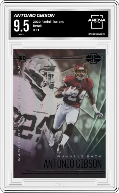 Antonio Gibson from the 2020 Panini Illusions set featuring a Retail parallel graded by Arena Club and given an overall grade of 9.5.