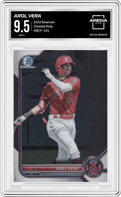 Arol Vera from the 2022 Bowman set graded by Arena Club and given an overall grade of 9.5.