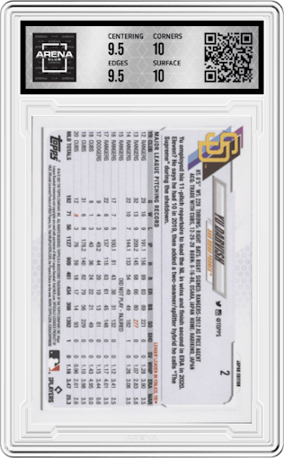 Yu Darvish from the 2021 Topps Baseball Japan Edition set graded by Arena Club and given an overall grade of 10.