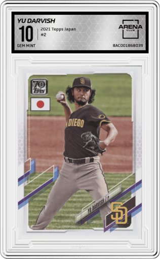 Yu Darvish from the 2021 Topps Baseball Japan Edition set graded by Arena Club and given an overall grade of 10.