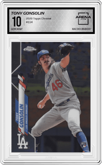 Tony Gonsolin from the 2020 Topps Chrome set graded by Arena Club and given an overall grade of 10.