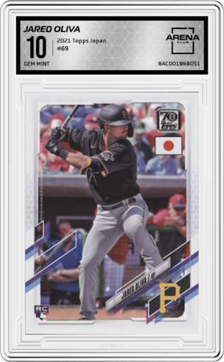 Jared Oliva from the 2021 Topps Japan set graded by Arena Club and given an overall grade of 10.