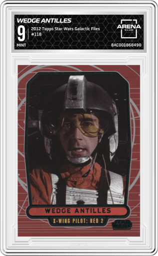 Wedge Antilles from the 2012 Topps Star Wars Galactic Files  set graded by Arena Club and given an overall grade of 9.