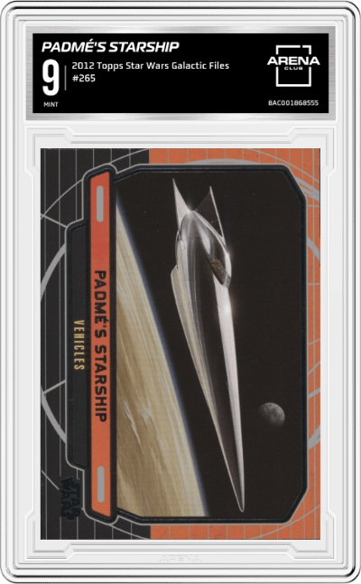 Padmé's Starship from the 2012 Topps Star Wars Galactic Files  set graded by Arena Club and given an overall grade of 9.