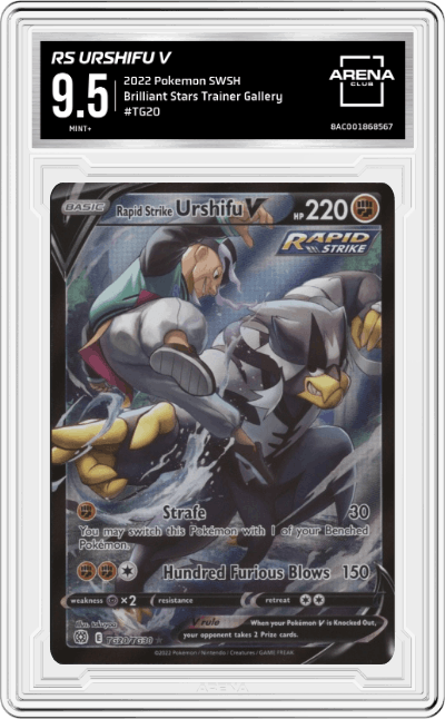RS Urshifu V from the 2022 Pokemon SWSH set graded by Arena Club and given an overall grade of 9.5.