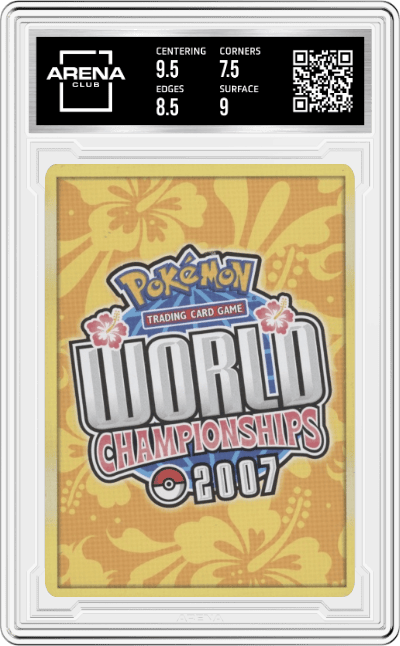 Mew ex from the 2006 Pokemon EX set featuring a World Champ parallel graded by Arena Club and given an overall grade of 8.