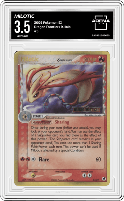 Milotic from the 2006 Pokemon EX  set graded by Arena Club and given an overall grade of 3.5.