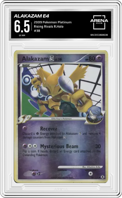 Alakazam E4 from the 2009 Pokemon Platinum  set graded by Arena Club and given an overall grade of 6.5.