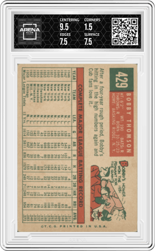 Bobby Thomson from the 1959 Topps set graded by Arena Club and given an overall grade of 2.