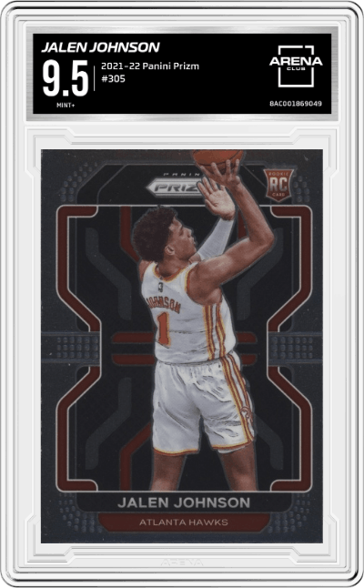 Jalen Johnson from the 2021-22 Panini Prizm  set graded by Arena Club and given an overall grade of 9.5.