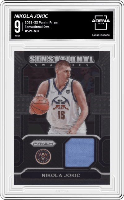 Nikola Jokic from the 2021-22 Panini Prizm  set graded by Arena Club and given an overall grade of 9.