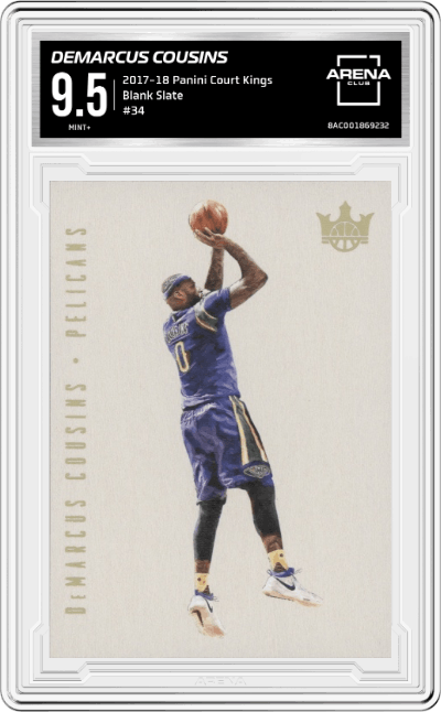 DeMarcus Cousins from the 2017-18 Panini Court Kings Basketball set graded by Arena Club and given an overall grade of 9.5.