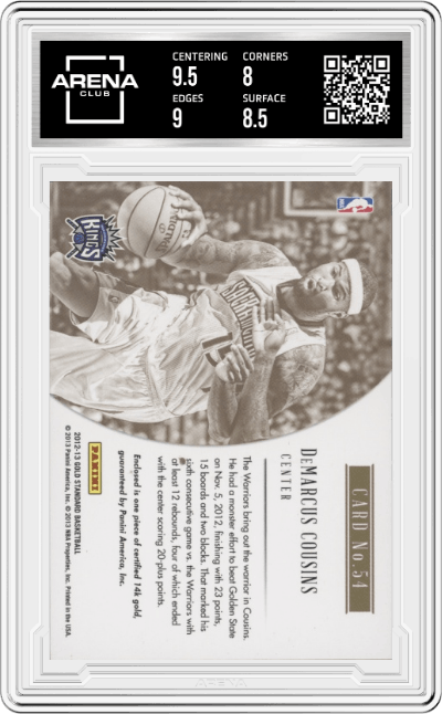 DeMarcus Cousins from the 2012-13 Panini Gold Standard Basketball set graded by Arena Club and given an overall grade of 8.5.
